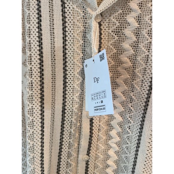 Denim & Flower Ricky Singh Mens XL White Crochet Knit Button-Up Shirt With Black - Picture 3 of 8